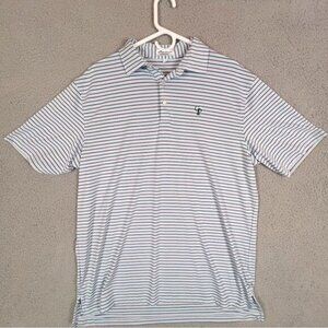 PETER MILLAR MENS POLO SHIRT LIGHT BLUE WITH STRIPES SIZE L
